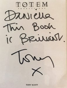 Tony Scott handwritten note to his personal photographer Daniela Scaramuzza